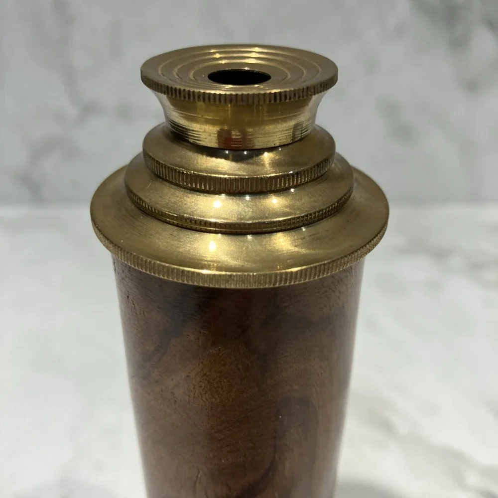 Vtg Brass Wood Grain Monocular Nautical Telescope Spyglass Sailing 3-Draw
